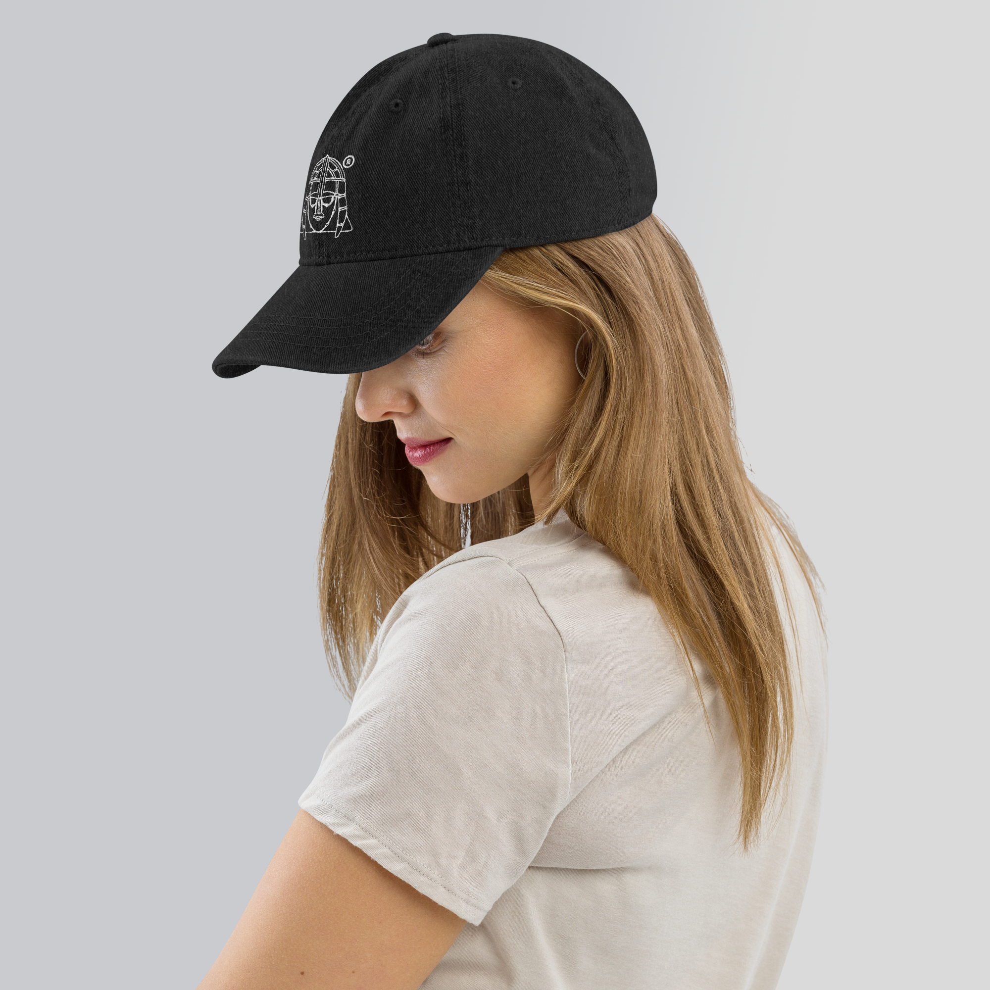 Hoo Hat - Denim Embroidered Cap - Black - Image 6