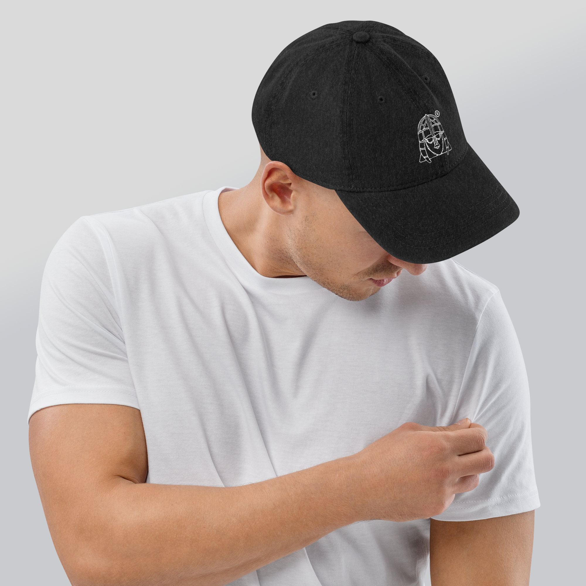 Hoo Hat - Denim Embroidered Cap - Black - Image 7